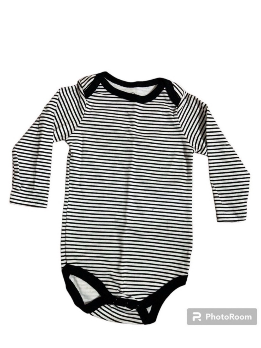 Little Treasure Baby Bodysuit 6-9M – Black White Striped Long Sleeve One-Piece